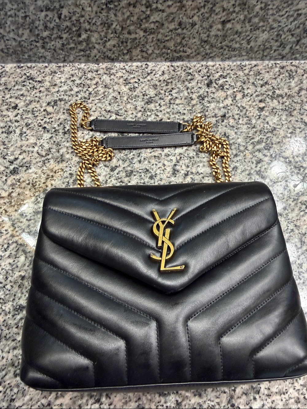 Saint Laurent Black Quilted Leather YSL Chain Shoulder Bag with Gold Hardware